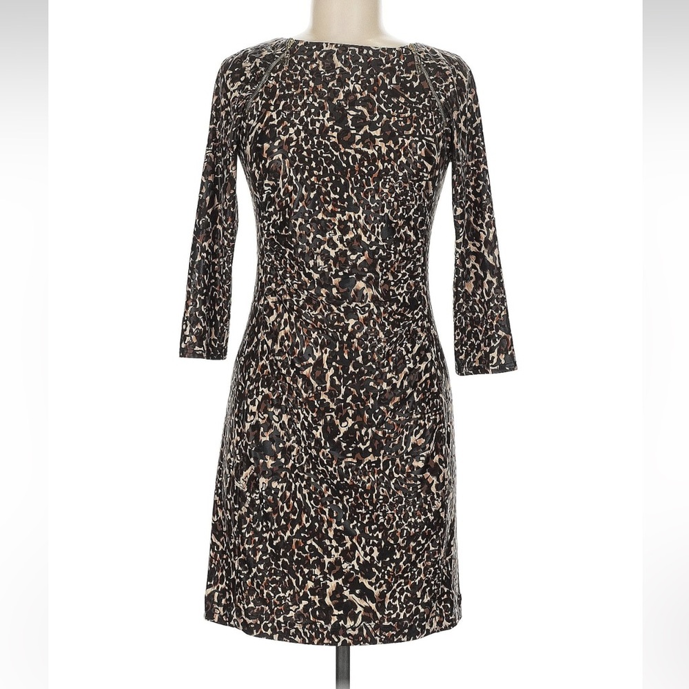 Joseph Ribkoff Leopard-Print Long Sleeve Dress - Black & Brown